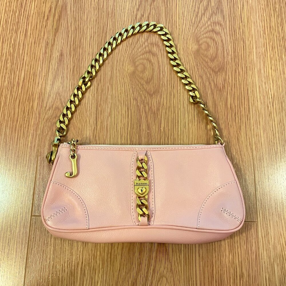 RARE Juicy Couture Vintage Y2K Leather Mini Baguette Shoulder Bag Pink